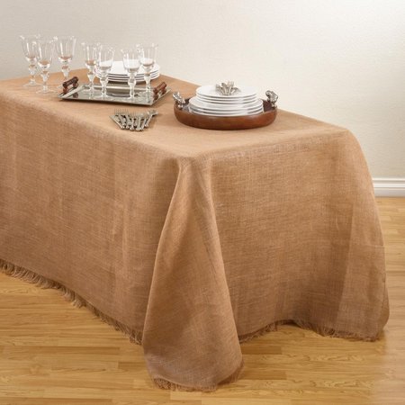 SARO LIFESTYLE SARO  90 x 120 in. Mari Sati Rectangular Fringed Jute Tablecloth - Natural JU209.N90120B